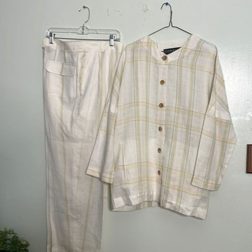 ELLEN TRACY‎ COMPANY 100% LINEN 2 PIECE PANTSUIT SIZE S